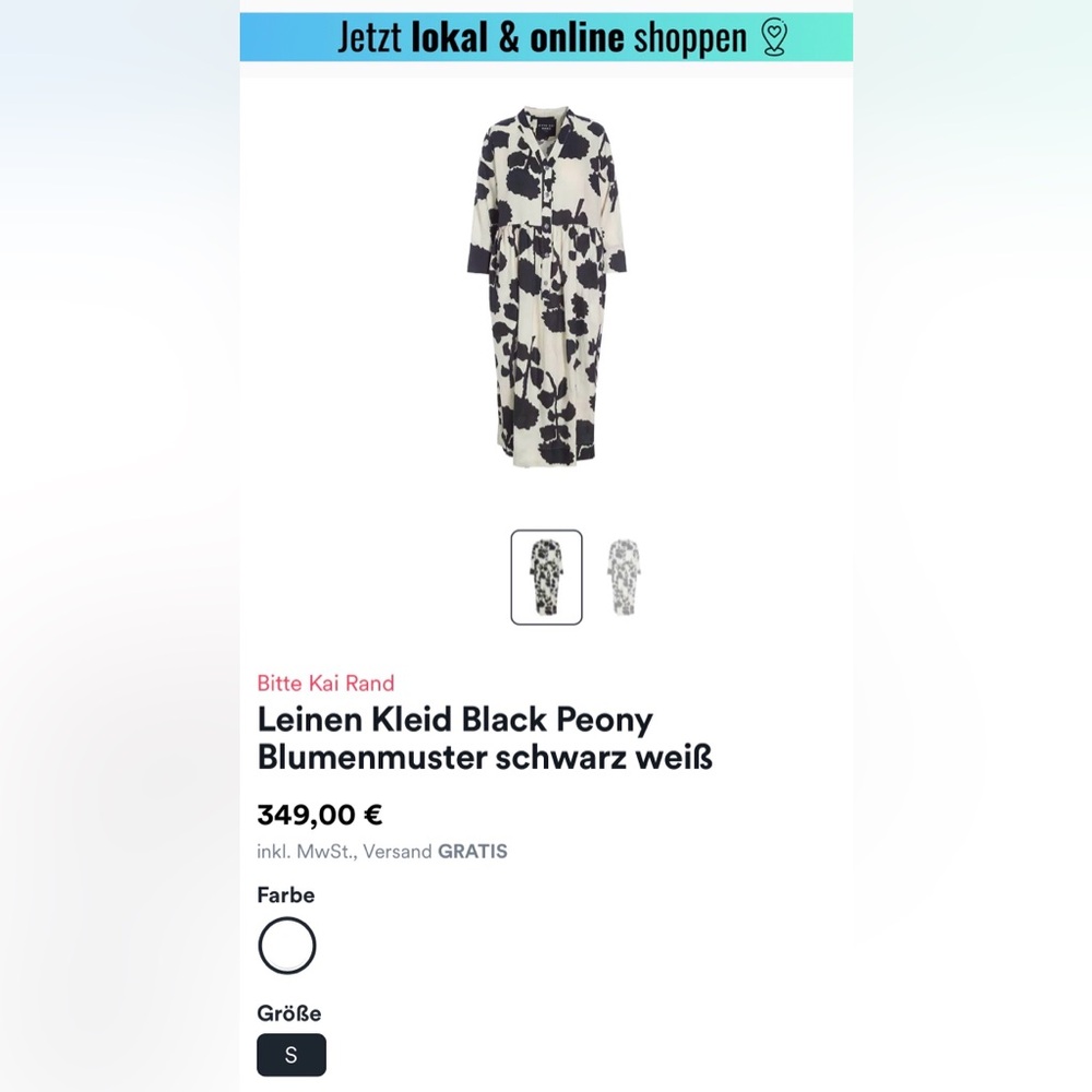 Bitte Kai Rand Black and Cream Peony Patterned Linen Dress - XS - Picture 16 of 16